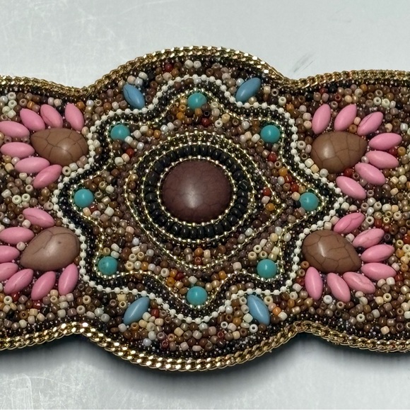 Vintage Beaded Wide Elastic Stretchy Belt Sz S - Picture 2 of 6